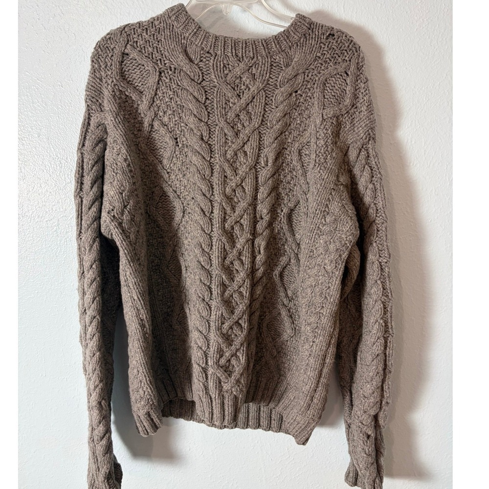 J.Crew Handknit 100% Lambswool Cable Knit Fisherman Sweater Gray L VTG Chunky